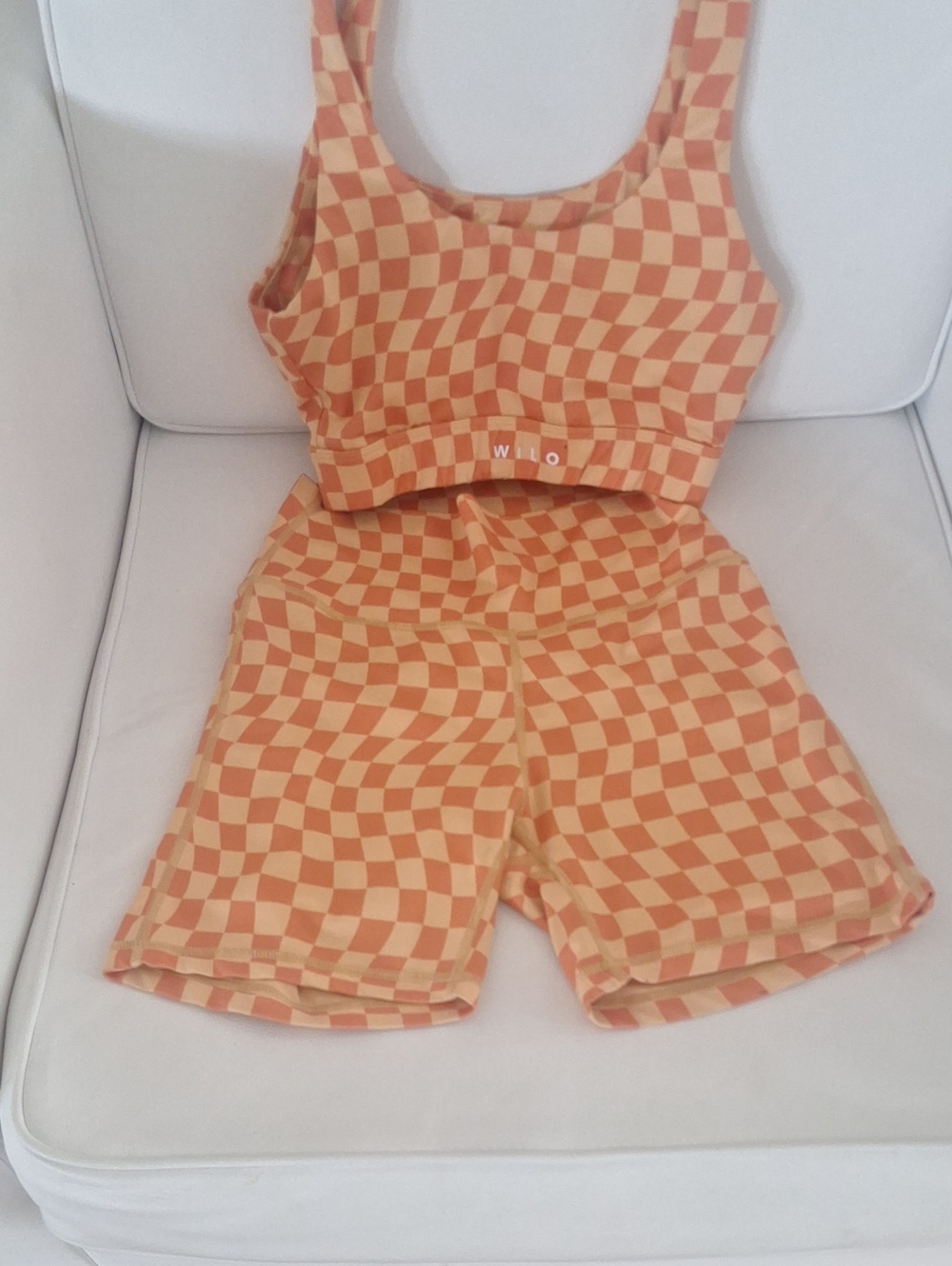 Wilo The Label Workout Stylish High-Waist Leggings Set in Orange and Cream Sz S
